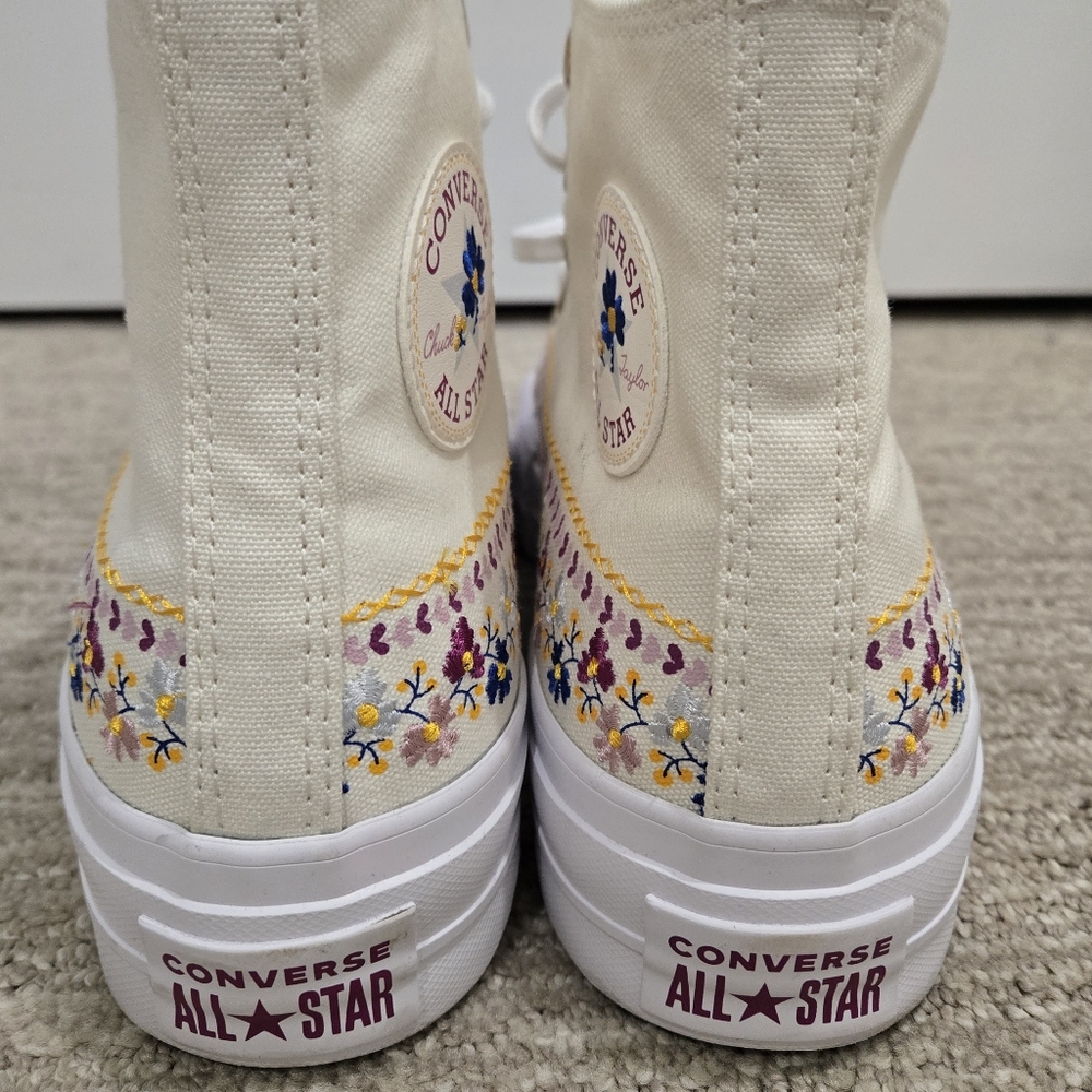 Converse White Floral Embroidered High Top Sneakers - Picture 4 of 10